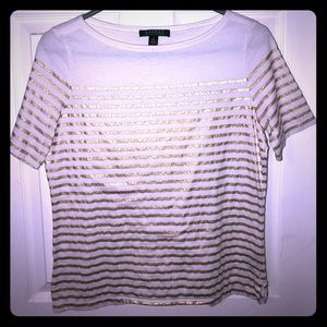White T-shirt with gold stripes